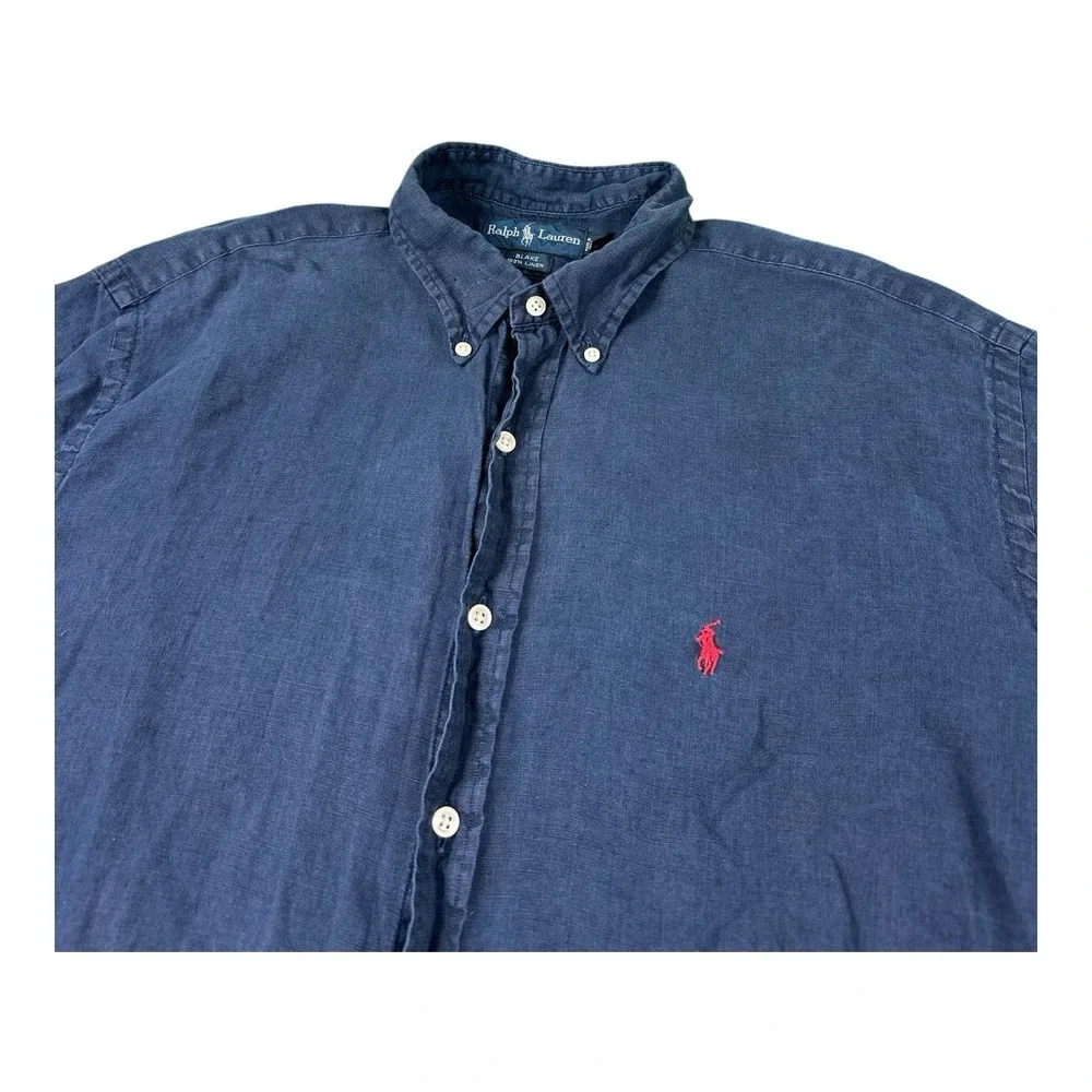 Polo Ralph Lauren Blue Pure Linen Blake VTG S/S Button Front Size XL